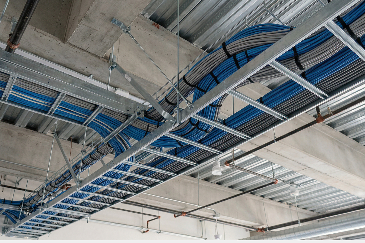 Canalización Dexson instalada profesionalmente, tuberías y bandejas ordenadas