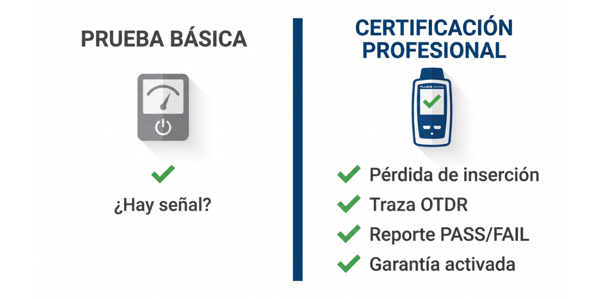 Diferencia entre prueba básica y certificación de fibra óptica con estándares TIA e ISO