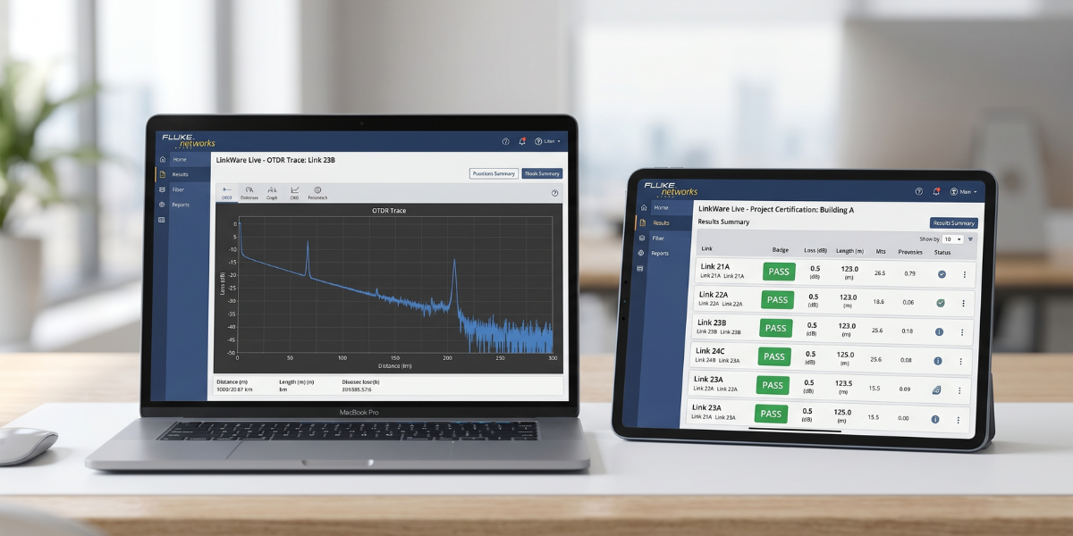 Equipo Fluke Networks Versiv con módulo OLTS para certificación de pérdida de inserción